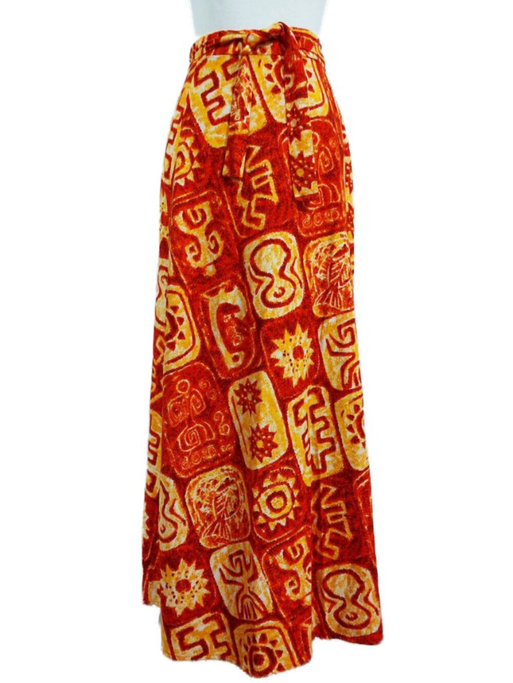 Boho Red & Gold Maxi Skirt with Abstract Print